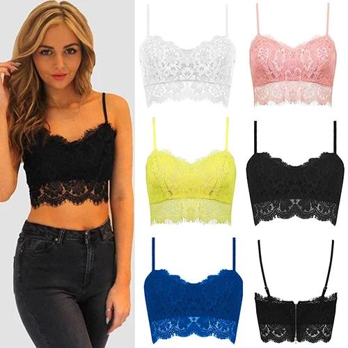 Tops Women Backless Sexy Crop Tops Women Women's Fashion Lace Floral Unpadded Zipper Bralette Bra Bustier Cami Tank Top 2020