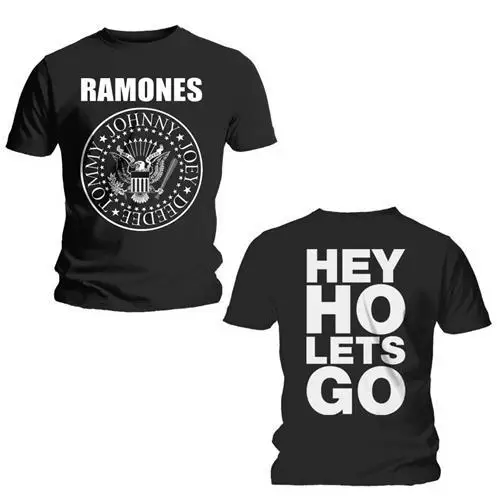 Ramone Hey Ho Let Go Back черная футболка с принтом (средняя) | Мужская одежда