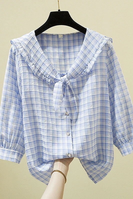 Large Size Loose Slimming Long Sleeve Shirt Women Fashion Summer New Plaid Shirt Female Blusas Con Lentejuelas De Mujer
Large Size Loose Slimming Long Sleeve Shirt Women Fashion Summer New Plaid Shirt Female Blusas Con Lentejuelas De Mujer