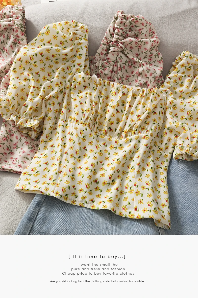 Navel Floral All-match Puff Sleeve Women Summer Square Collar Exposed Clavicle Slim Small Shirt
Navel Floral All-match Puff Sleeve Women Summer Square Collar Exposed Clavicle Slim Small Shirt