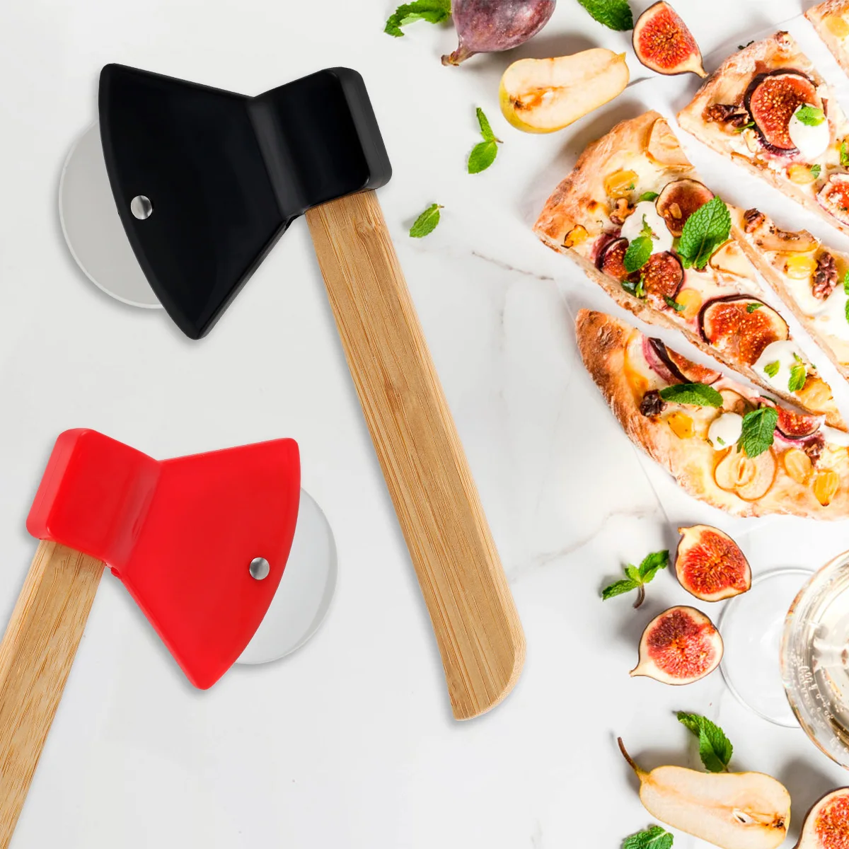 NEW Pizza Cutter Ax Bamboo Handle Sharp Rotating Blades Bread Cakes Pizza Cutter Rotating Blade Home Kitchen Cutting Tool
NEW Pizza Cutter Ax Bamboo Handle Sharp Rotating Blades Bread Cakes Pizza Cutter Rotating Blade Home Kitchen Cutting Tool