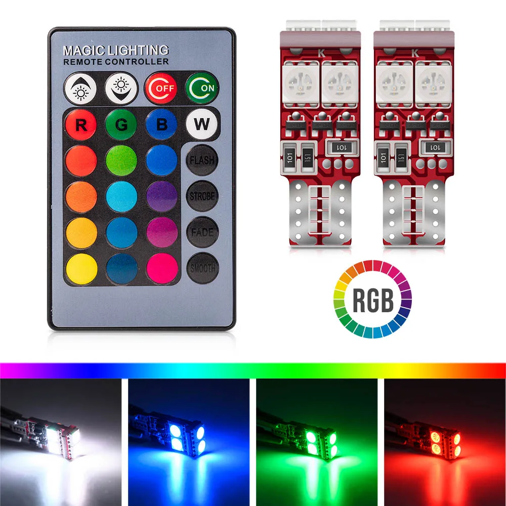 2X T10 RGB Multi Colors Automotive Remote Control Led Bulb Light Festoon Dome Reading Light Trunk Lamp Interior Lighting Lamps
2X T10 RGB Multi Colors Automotive Remote Control Led Bulb Light Festoon Dome Reading Light Trunk Lamp Interior Lighting Lamps
