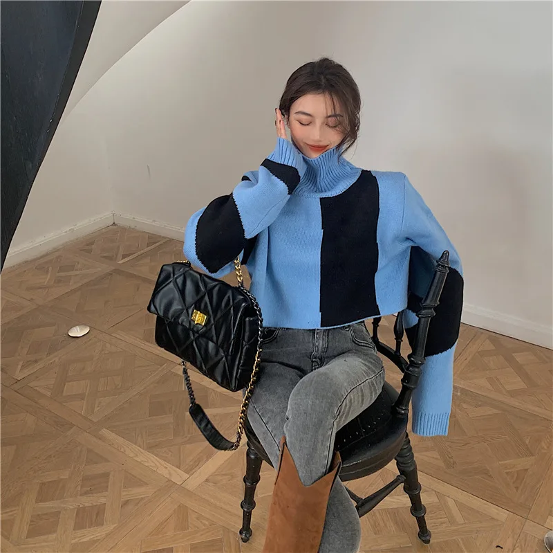 Minimalist Pullover Knitted Sweater New Winter Loose Turtle Neck Long-sleeved Women Thickened Patchwork
Minimalist Pullover Knitted Sweater New Winter Loose Turtle Neck Long-sleeved Women Thickened Patchwork