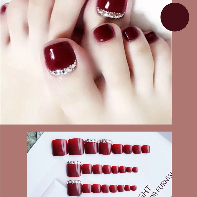 Foot Nail Stickers Nail Tips Press On Nails Coffin Burgundy Silver Beads Toe Nails Fake Nails Wear Nail Stickers 24Pcs/Set 
Foot Nail Stickers Nail Tips Press On Nails Coffin Burgundy Silver Beads Toe Nails Fake Nails Wear Nail Stickers 24Pcs/Set