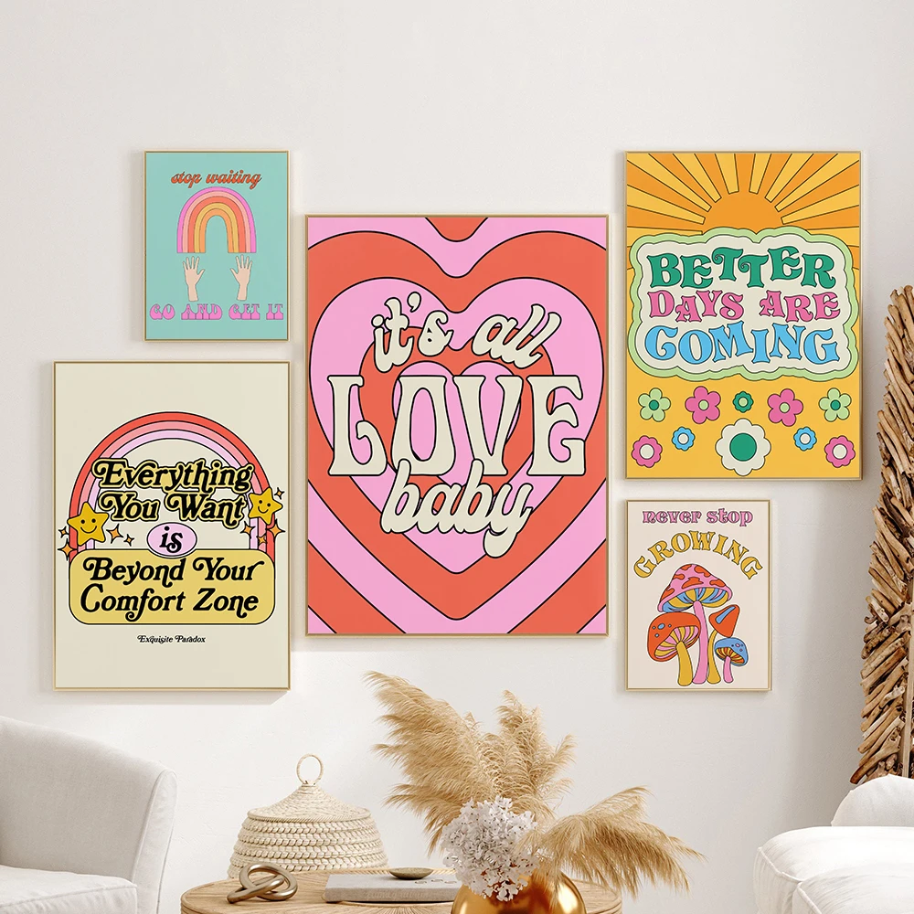 Retro70s Fashion Quote Child Poster Art Prints Wall Mural Rainbow Mushroom Cartoon Canvas Painting Nursery Kid Room Home Decor
Retro70s Fashion Quote Child Poster Art Prints Wall Mural Rainbow Mushroom Cartoon Canvas Painting Nursery Kid Room Home Decor