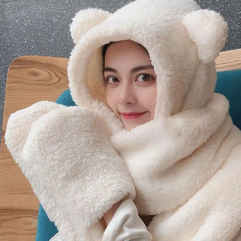 2021 Cute Bear Ear Hat Plush Bib Scarf Hooded Gloves Women Novelty Caps Warm Casual Fleece Girl Kawaii Scarf Accessories
2021 Cute Bear Ear Hat Plush Bib Scarf Hooded Gloves Women Novelty Caps Warm Casual Fleece Girl Kawaii Scarf Accessories