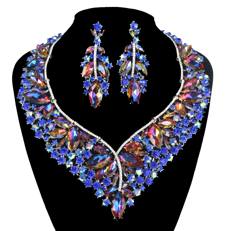 Luxurious Shiny AB Bridal Jewelry Sets Wedding Necklace Earring Set Women's Party Costume Accessories Indian Big Jewellery
Luxurious Shiny AB Bridal Jewelry Sets Wedding Necklace Earring Set Women's Party Costume Accessories Indian Big Jewellery