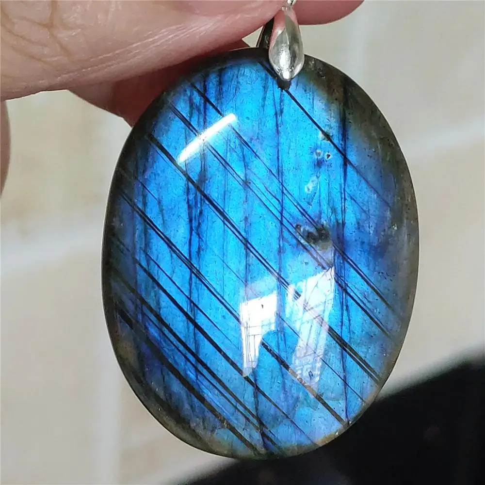 

Newly Natural Blue Light Labradorite Oval Pendant 41x31x8mm Rare Women Men Labradorite Necklace Jewelry Fashion Gemstone AAAAA