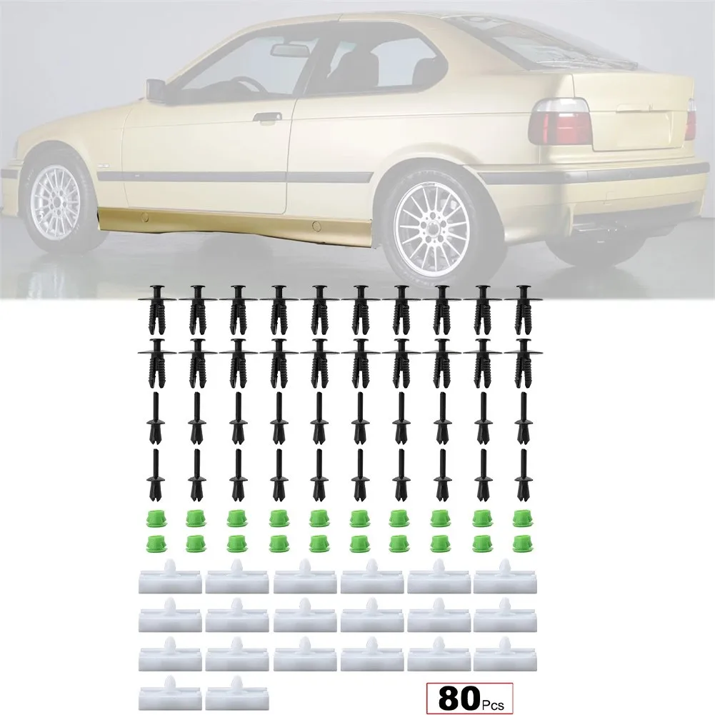 

80Pcs Moulding Clip Side Sill Skirt Clips Rocker Panel Moulding Clip Fastening Screw For BMW E36 316i 318i M3 Plug Rivets