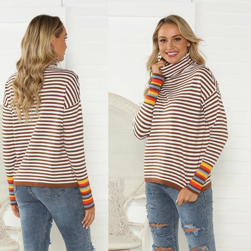 Women High Collar Sweater Color Striped Knitted Slim Tops Autumn Winter Long Sleeve Turtleneck Pullover Tunic
Women High Collar Sweater Color Striped Knitted Slim Tops Autumn Winter Long Sleeve Turtleneck Pullover Tunic