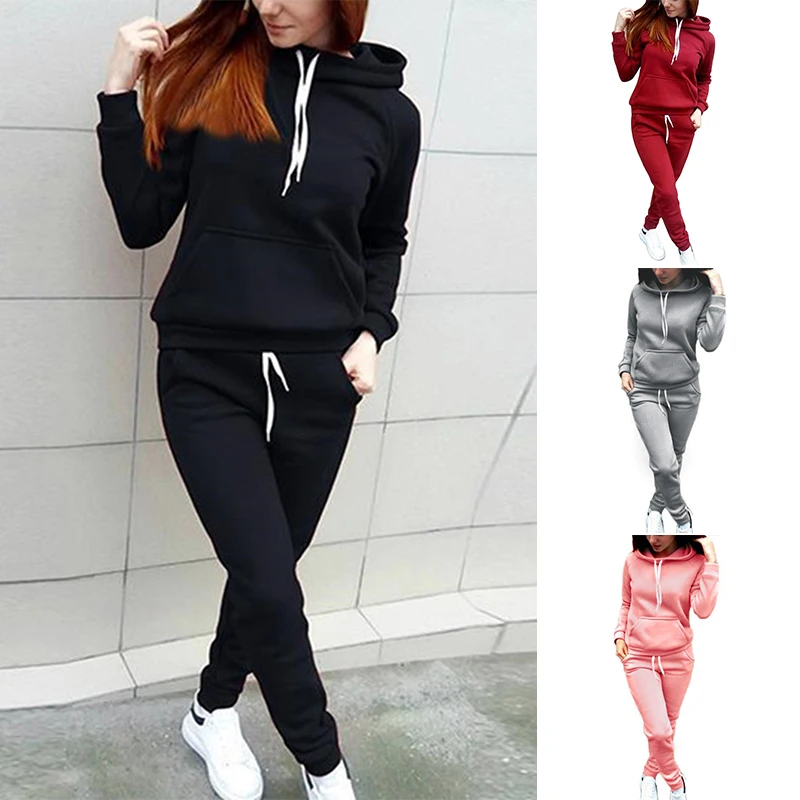 

Women's Autumn Sports Suit with Kangaroo Pocket Hooded Sweatshirts And Pants Set For Exercise XIN-Shipping