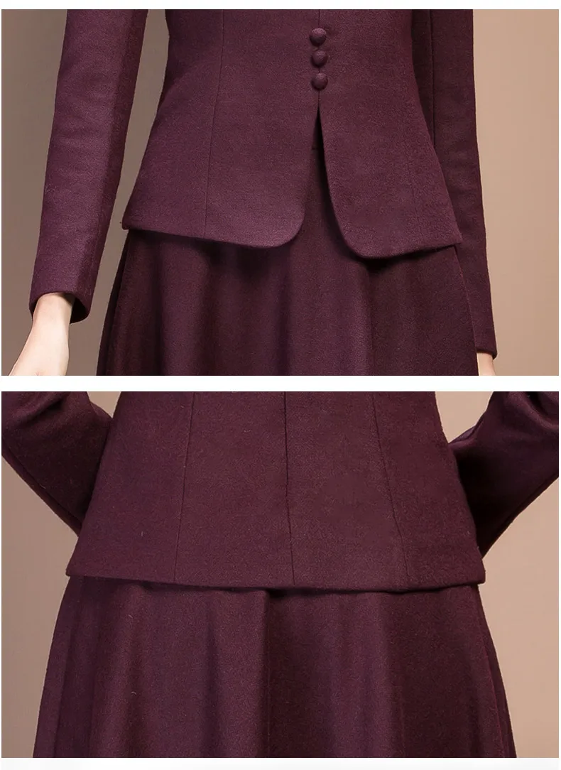 New Women Suits Spring Autumn Burgundy Wool Dress Two Piece Set Chic Female Jacket Coat
New Women Suits Spring Autumn Burgundy Wool Dress Two Piece Set Chic Female Jacket Coat