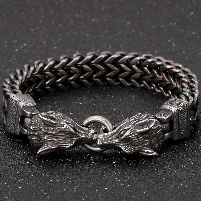 Viking Animal Bracelet For Male Stainless Steel Mesh Chain Double Wolf Head Braceley Bangle Vintage Punk Jewelry Homme Armband
Viking Animal Bracelet For Male Stainless Steel Mesh Chain Double Wolf Head Braceley Bangle Vintage Punk Jewelry Homme Armband