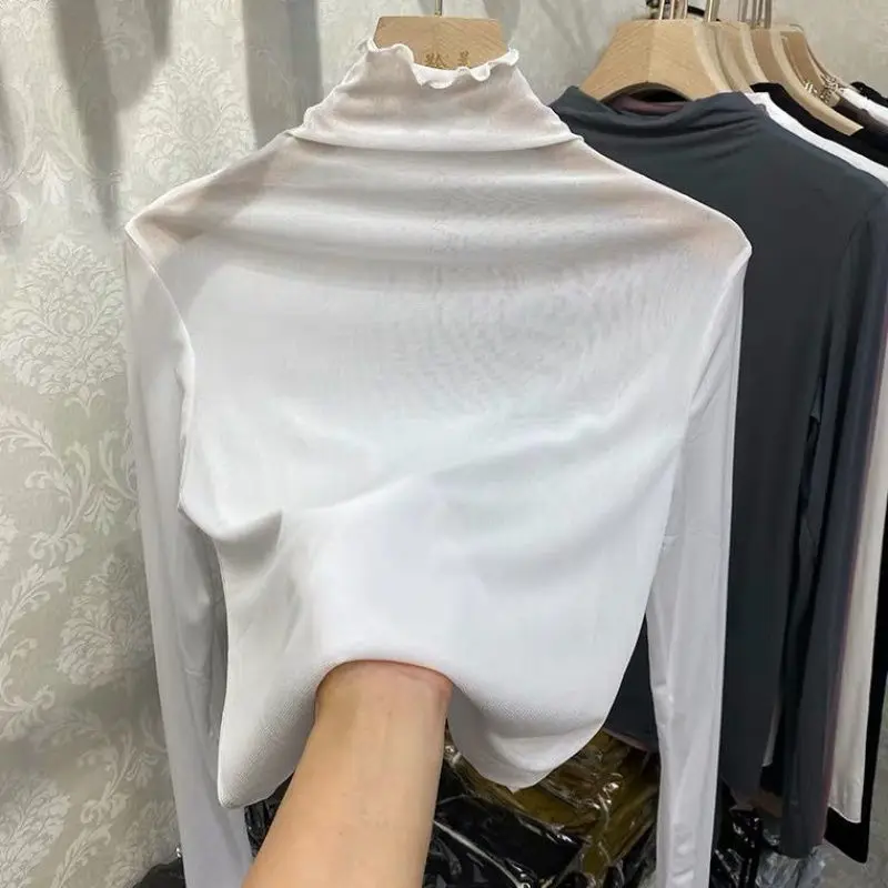 Сетчатая кружевная нижняя рубашка с высоким воротником Женская осенне-зимняя