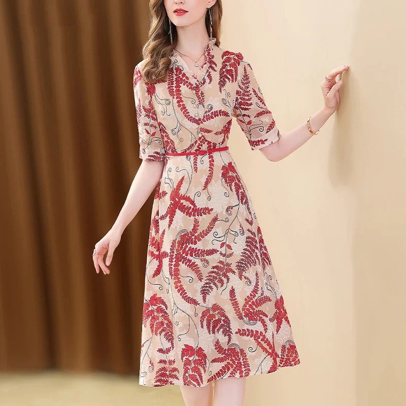 Printed Chiffon Dress Female Summer New Style Elegant Temperament Ruffled Waist Beaded Midi Skirt Bohemian Holiday Zipper A-LINE
Printed Chiffon Dress Female Summer New Style Elegant Temperament Ruffled Waist Beaded Midi Skirt Bohemian Holiday Zipper A-LINE