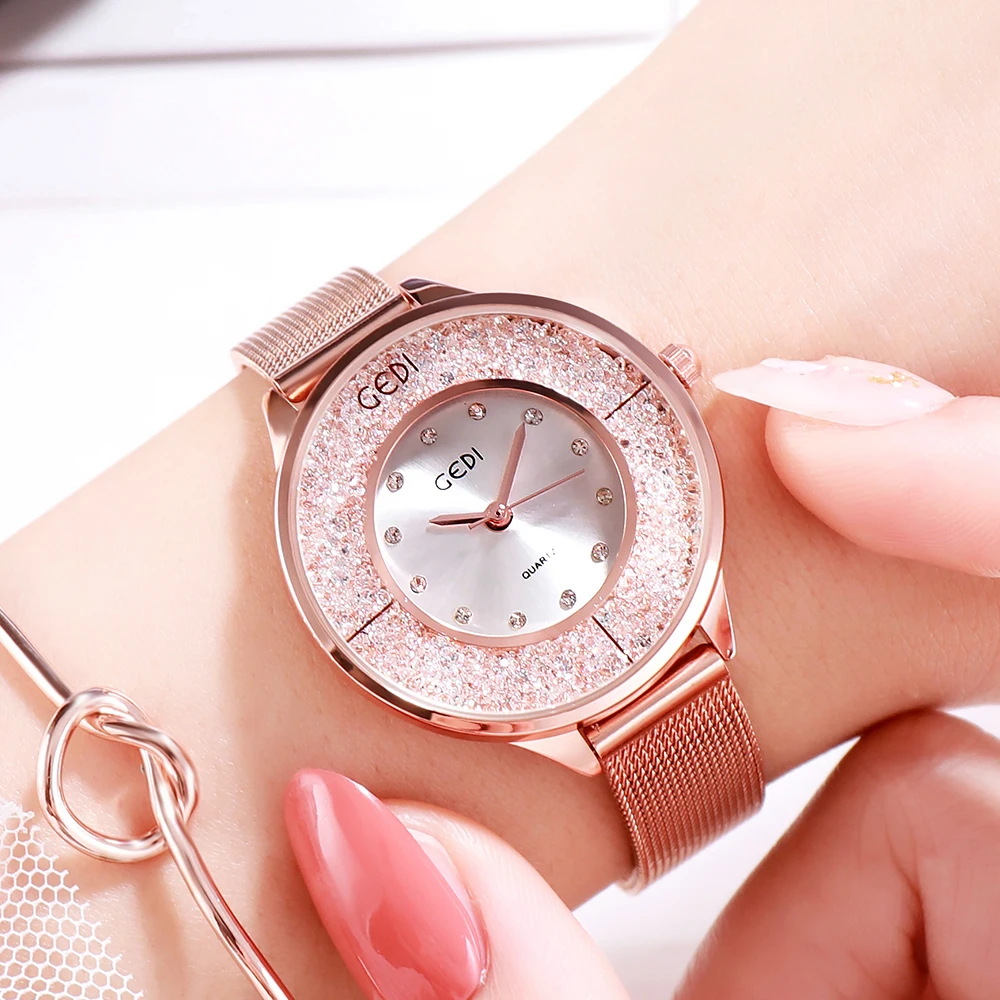 GEDI Luxury Brand Woman Watch Fashion Steel Mesh Band Crystal Dial Women's Quartz Wristwatch Eleagnt Casual Lady Watch for Women
GEDI Luxury Brand Woman Watch Fashion Steel Mesh Band Crystal Dial Women's Quartz Wristwatch Eleagnt Casual Lady Watch for Women