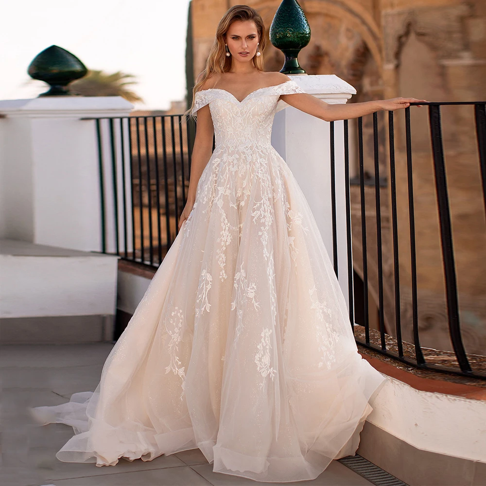 Fashion A-line Tulle Wedding Dresses Sweetheart Off-the-shoulder Lace-up Embroidery Two Color Bridal Gowns Vestido de Novia
Fashion A-line Tulle Wedding Dresses Sweetheart Off-the-shoulder Lace-up Embroidery Two Color Bridal Gowns Vestido de Novia