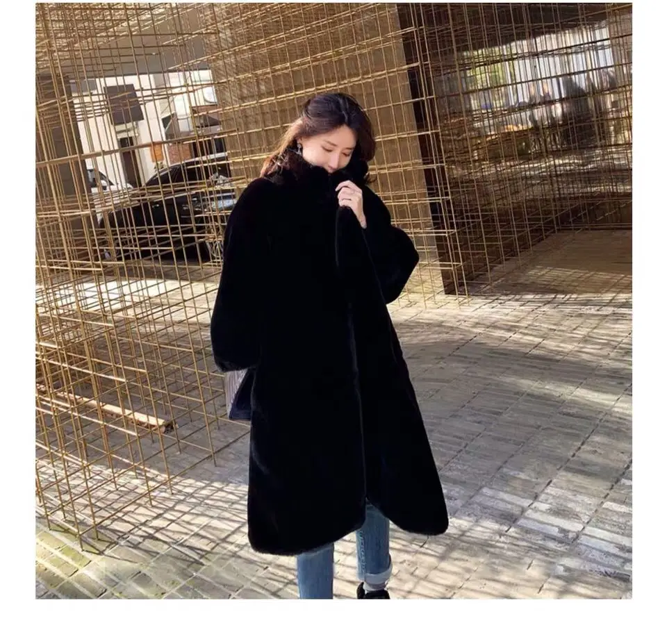 Пальто Длинная зимняя женская куртка имитация искусственного меха пальто и