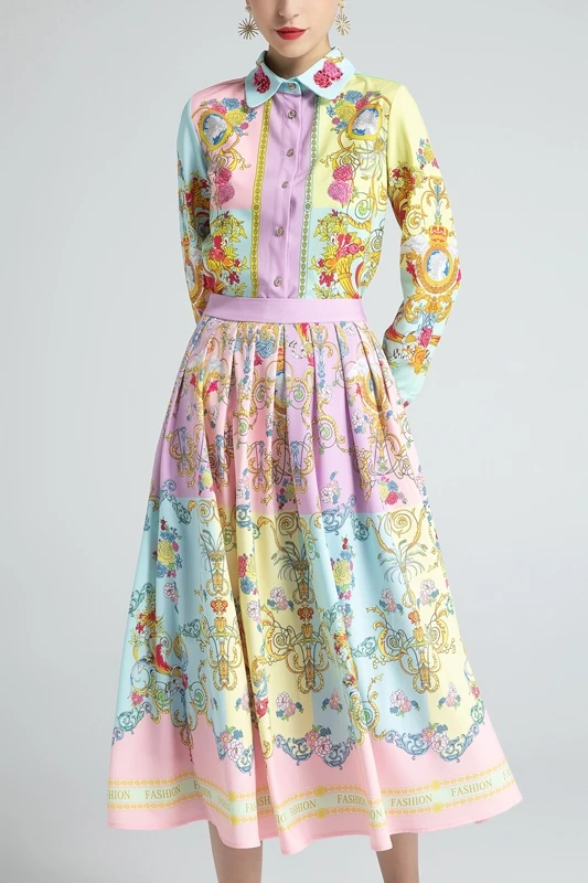 2021 spring new fashion bead Lapel color matching positioning printing shirt waist tuck skirt suit
2021 spring new fashion bead Lapel color matching positioning printing shirt waist tuck skirt suit