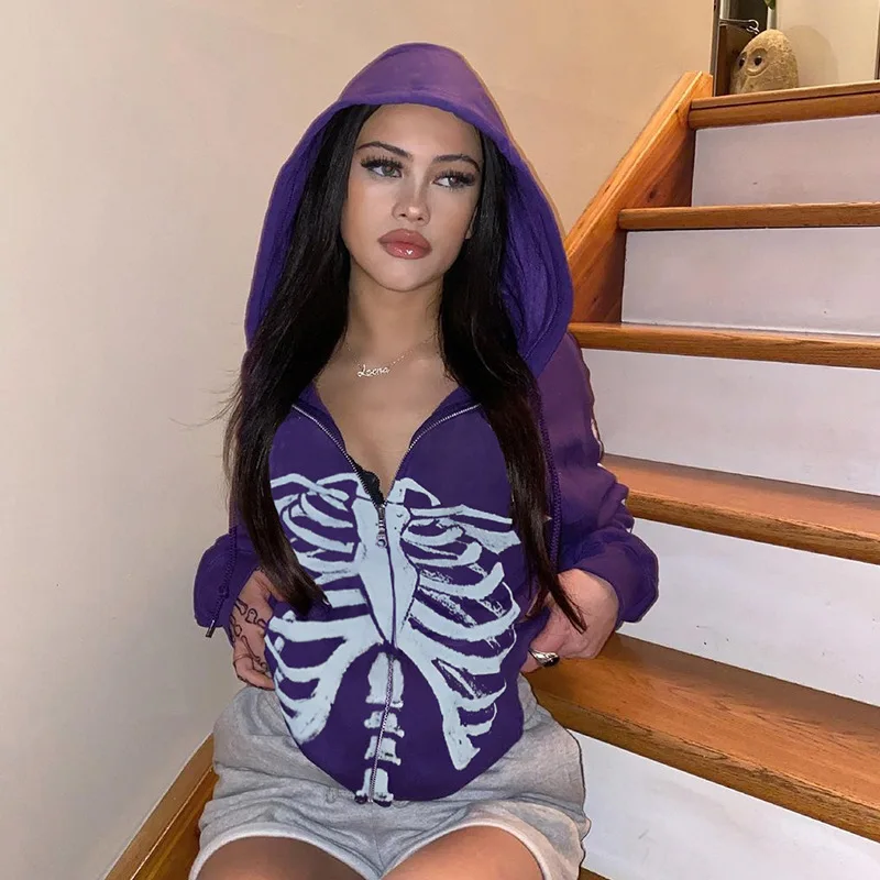 Women's Retro Skeleton Print Y2K Hooded Jackets Streetwear Sweatshirt Autumn 2021 Casual Zipper Coats Fashion harajuku clothes
Women's Retro Skeleton Print Y2K Hooded Jackets Streetwear Sweatshirt Autumn 2021 Casual Zipper Coats Fashion harajuku clothes