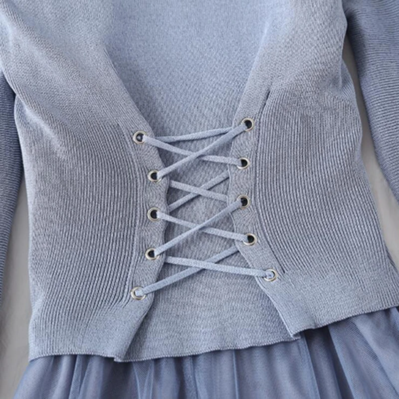 Women Knit Dress Spring Autumn O-Neck Puff Sleeve Knitted Tops+ Sling Mesh Two-piece Dresses Female Elegant Party Dress Vestidos
Women Knit Dress Spring Autumn O-Neck Puff Sleeve Knitted Tops+ Sling Mesh Two-piece Dresses Female Elegant Party Dress Vestidos