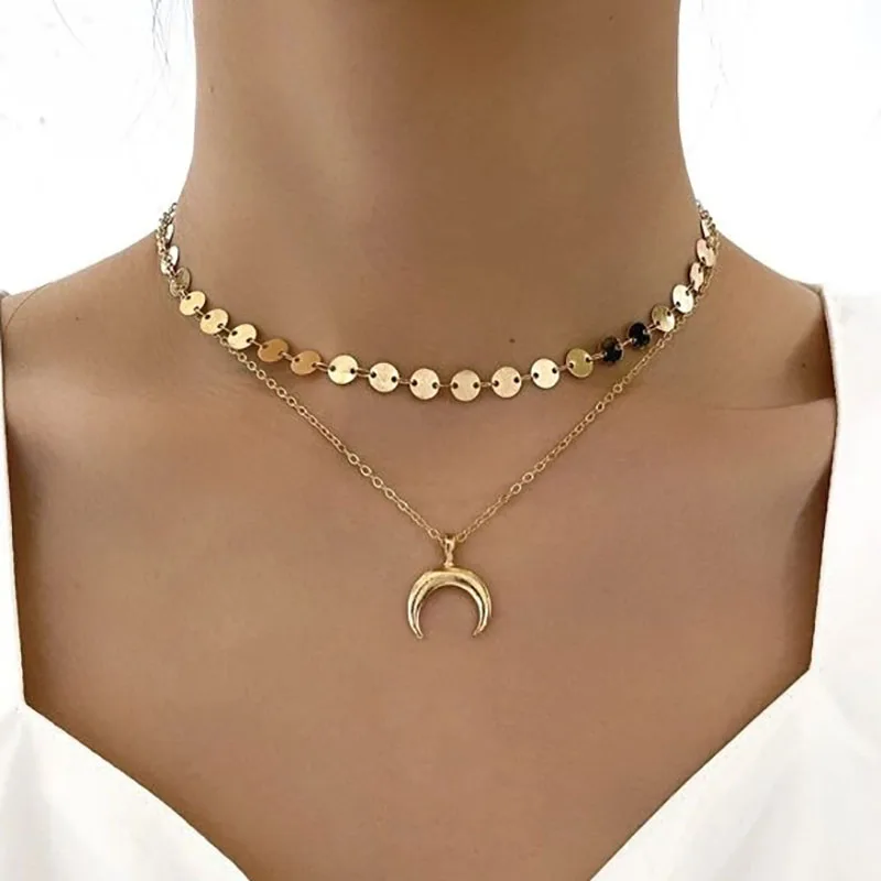 Простое Ожерелье в стиле бохо с подвеской виде Луны звезды сердца женское
