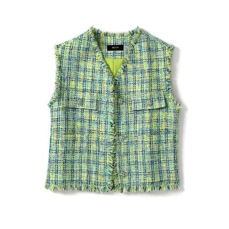 Handmade Luxury Waistcoat for Women Vintage Tweed V Neck Plaid Single Breasted Buttons Tassel Vest Green Loose Outerwear Coats
Handmade Luxury Waistcoat for Women Vintage Tweed V Neck Plaid Single Breasted Buttons Tassel Vest Green Loose Outerwear Coats