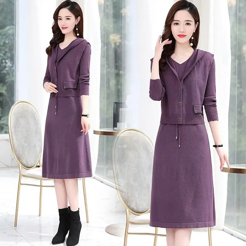 Women Knitted Suit Spring Soft Cardigan Pullover Sweater Vest + Dress 2 Piece Set Ladies Slim Sexy Dress Sets Purple X102
Women Knitted Suit Spring Soft Cardigan Pullover Sweater Vest + Dress 2 Piece Set Ladies Slim Sexy Dress Sets Purple X102