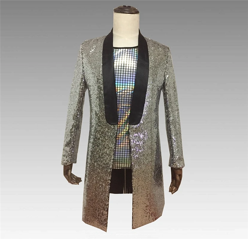 Shawl Collar Mens Fashion Tuxedo Long Sleeve Jacket for Singer Shiny Sequins Stage Costume Large Size Blazer
Shawl Collar Mens Fashion Tuxedo Long Sleeve Jacket for Singer Shiny Sequins Stage Costume Large Size Blazer