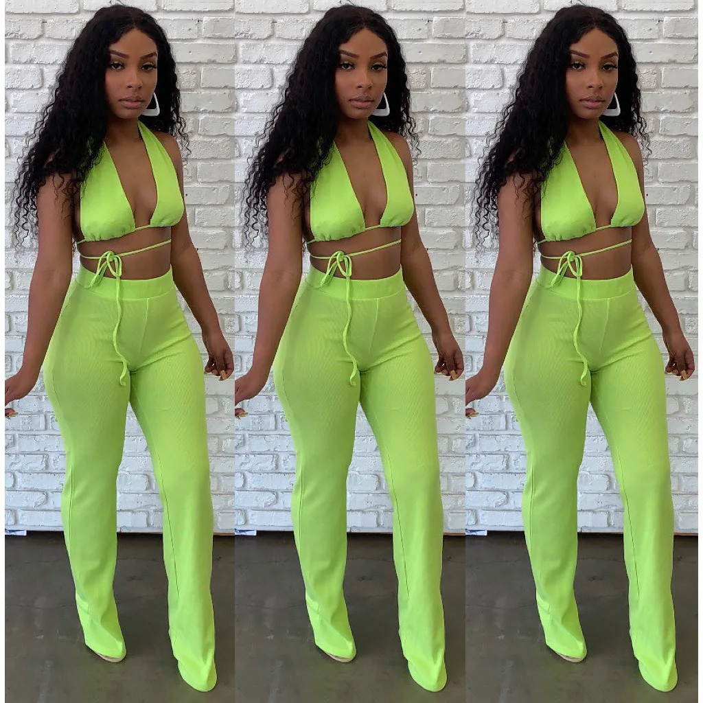 Summer Female Fashion Streetwear Solid Bandage Pants Suit Sexy V Neck Backless Crop Top + Wide Leg Pants Slim Two Piece Set
Summer Female Fashion Streetwear Solid Bandage Pants Suit Sexy V Neck Backless Crop Top + Wide Leg Pants Slim Two Piece Set