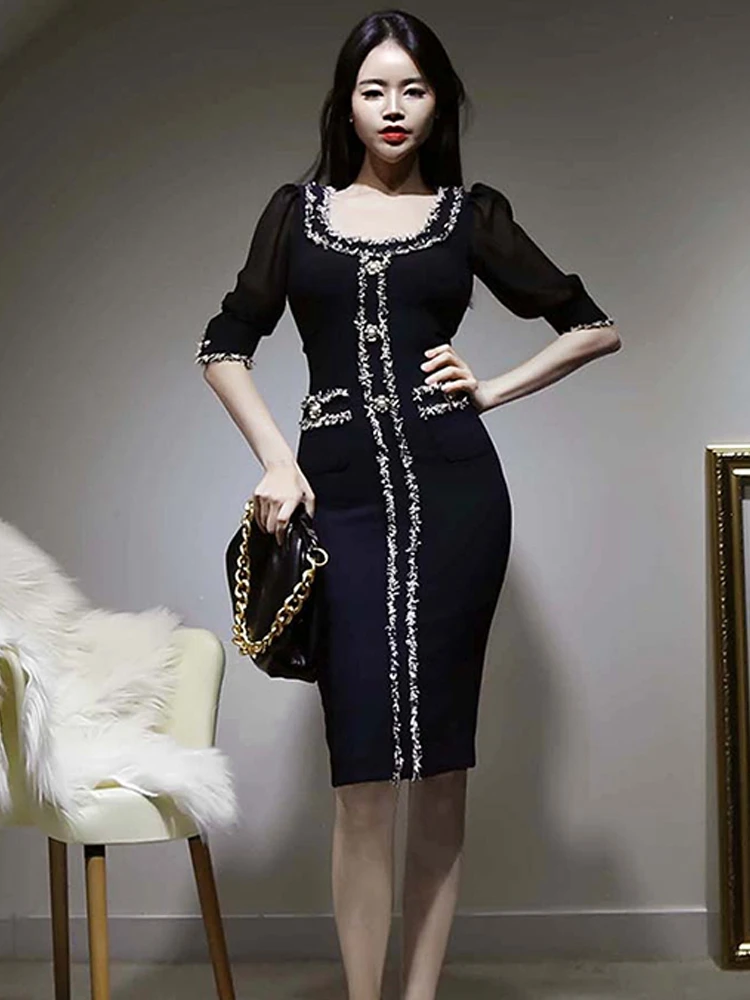 Office Work Wear Ladies O-Neck Sheath Dresses Half Sleeve Female Tassel Patchwork Pencil Dress Women Vestidos 2021 Summer
Office Work Wear Ladies O-Neck Sheath Dresses Half Sleeve Female Tassel Patchwork Pencil Dress Women Vestidos 2021 Summer