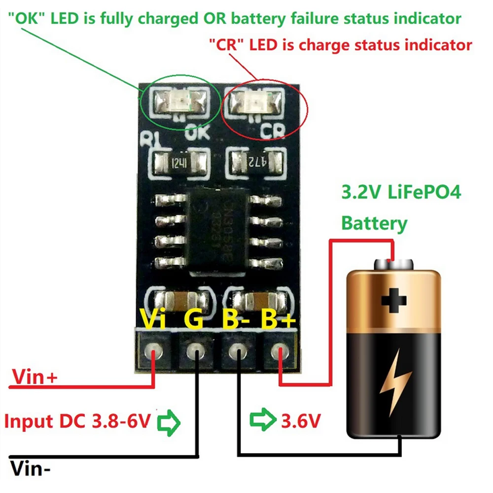 Battery Charger Module 3.2V LiFePO4 Charger Module 3.6V 1A CV/ CC With Over Voltage Protection Auto Charge Low Power Sleep Mode
Battery Charger Module 3.2V LiFePO4 Charger Module 3.6V 1A CV/ CC With Over Voltage Protection Auto Charge Low Power Sleep Mode