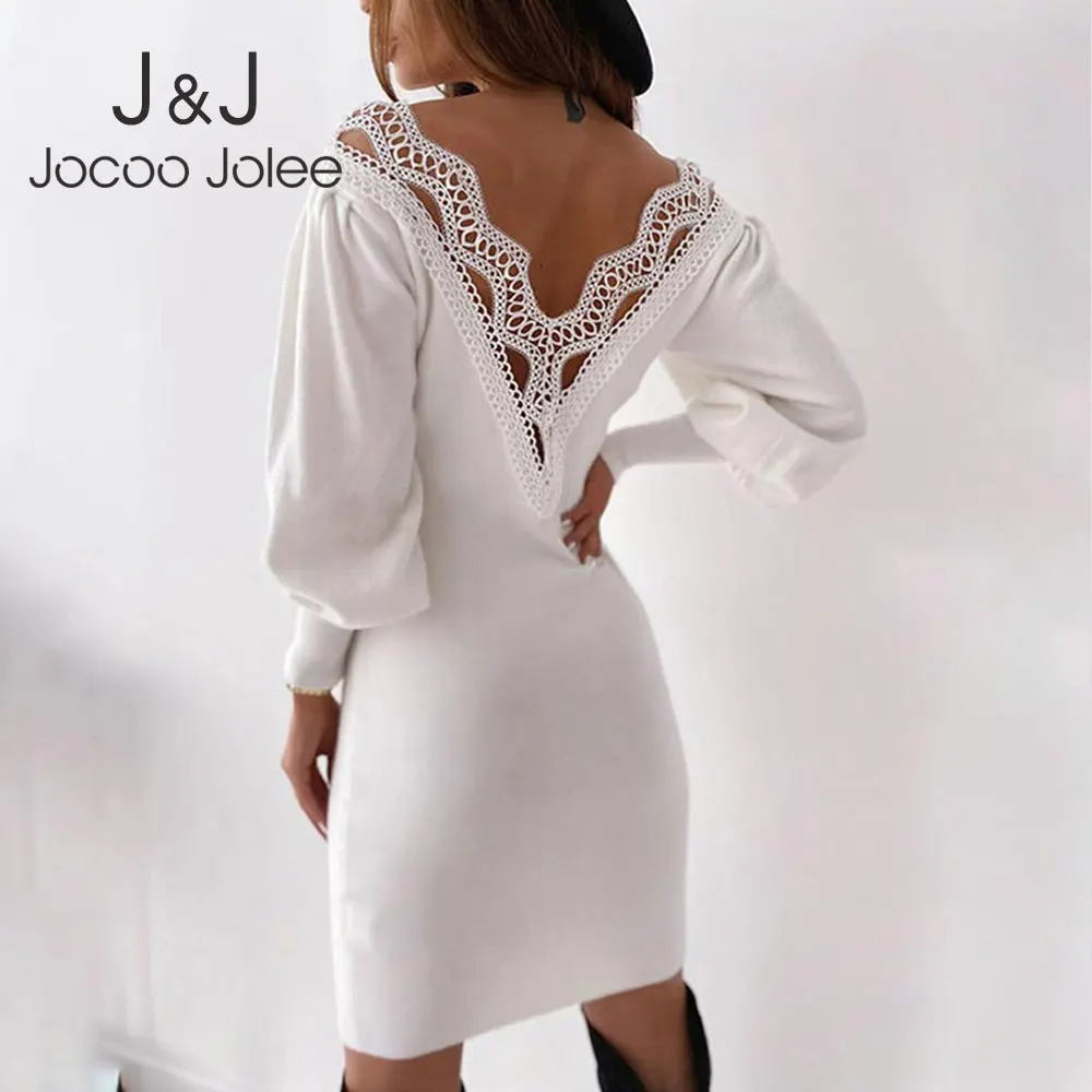 Jocoo Jolee Sexy V Neck Bodycon Dress Casual Long Sleeve Skinny Short Dress Elegant Lantern Sleeve Backless Lace Mini Dress 2021
Jocoo Jolee Sexy V Neck Bodycon Dress Casual Long Sleeve Skinny Short Dress Elegant Lantern Sleeve Backless Lace Mini Dress 2021