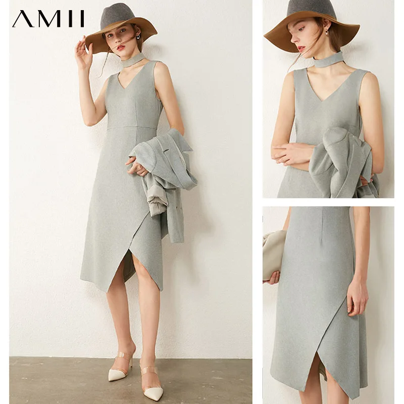 AMII Minimalism Autumn Women's Dress Temperament Vneck Sleeveless Irregular Hem Design Solid Female Dress 12070495
AMII Minimalism Autumn Women's Dress Temperament Vneck Sleeveless Irregular Hem Design Solid Female Dress 12070495