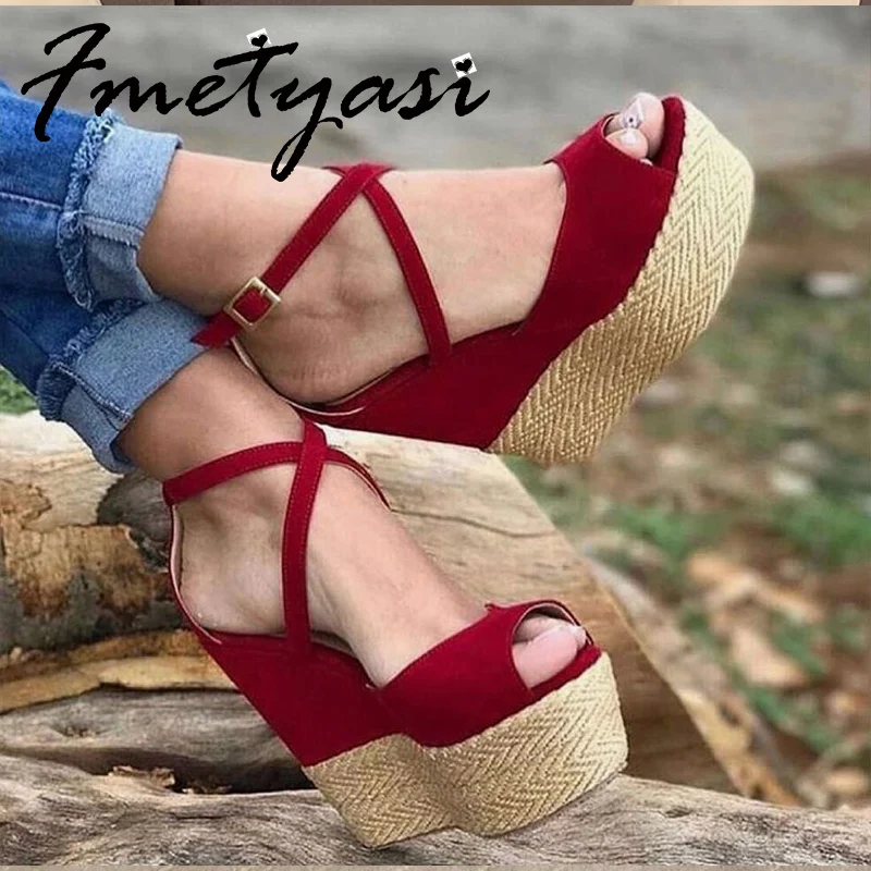 Wedge Heel for Woman Sandals Slip-on Straw Rope Weaving Platform Open Toe Buckle Strap Women Shoes High heels Roman Non Slip 
Wedge Heel for Woman Sandals Slip-on Straw Rope Weaving Platform Open Toe Buckle Strap Women Shoes High heels Roman Non Slip