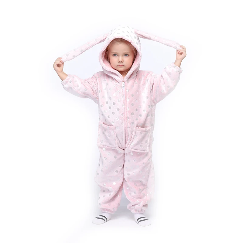 

Bunny Wave Point Kids Pajamas Suit Kigurumis Onesie Rabbit Child Sleepwear Flannel Clothes Carnival Cospaly Party Jumpsuit