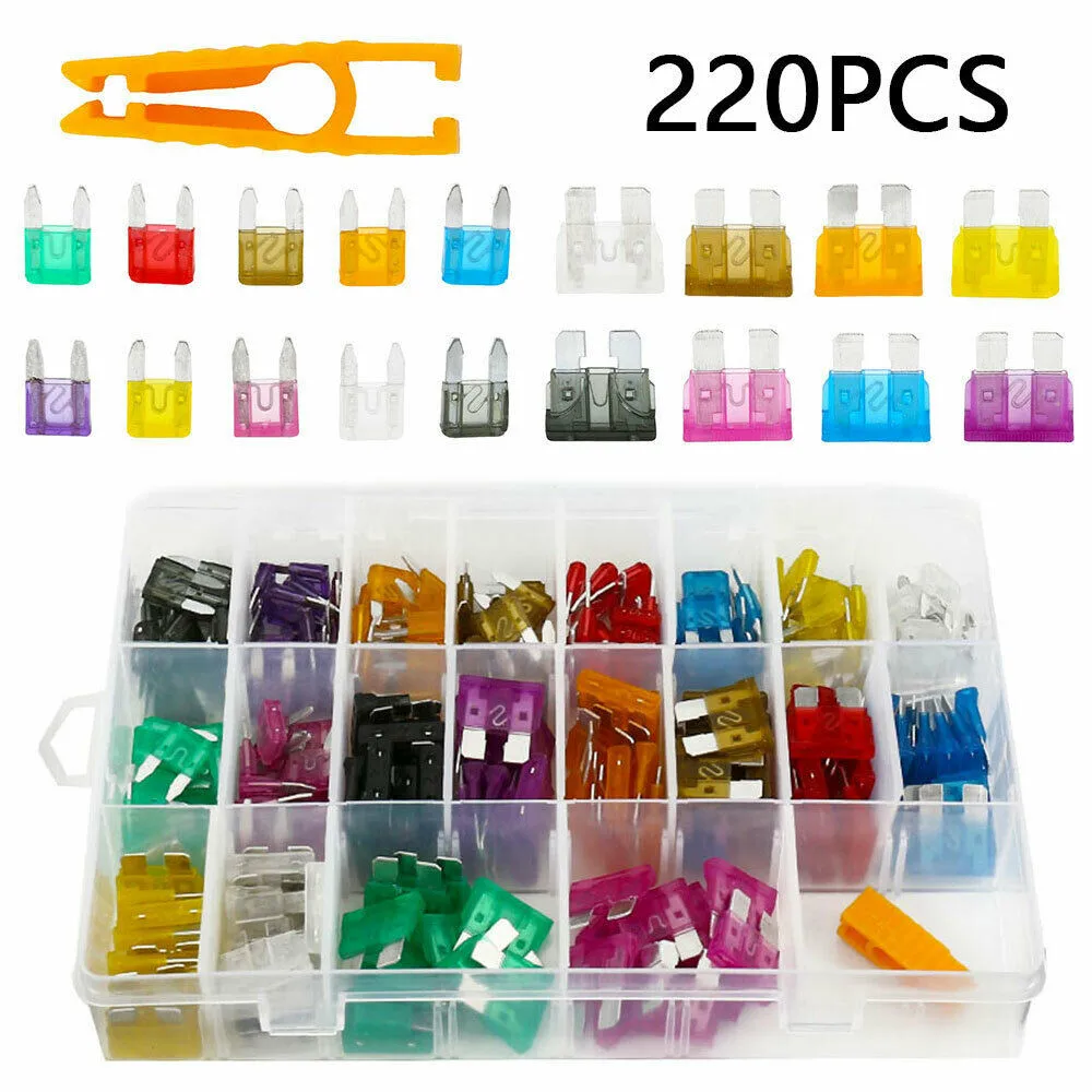 220pcs Assortment Of Car Fuses 11mm + 19mm 2-35A Flat Fuses Car Fuses Electrical Connectors Wire Cable Splice Kit
220pcs Assortment Of Car Fuses 11mm + 19mm 2-35A Flat Fuses Car Fuses Electrical Connectors Wire Cable Splice Kit
