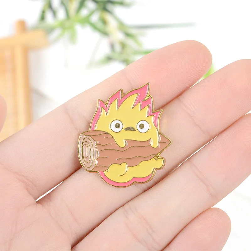 Calcifer Enamel Pin Custom Japanese Anime Brooches Fire Elf Badge for Bag Lapel Buckle Howl Jewelry Gift Friends | Украшения и