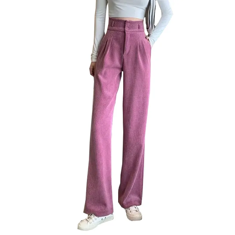 Fashion Women Corduroy Long Pant High Waist Double Button Loose Purple Female Straight Leg Trousers Casual Pantalon Femme 2021
Fashion Women Corduroy Long Pant High Waist Double Button Loose Purple Female Straight Leg Trousers Casual Pantalon Femme 2021