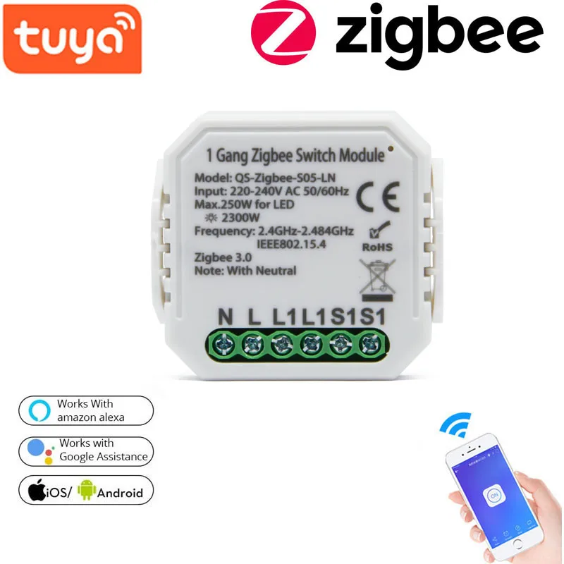 Tuya Zigbee Smart EU Switch Module No /With Neutral 220V 1 Way Wireless Light Smart Switch Relay Compatible Alexa
Tuya Zigbee Smart EU Switch Module No /With Neutral 220V 1 Way Wireless Light Smart Switch Relay Compatible Alexa