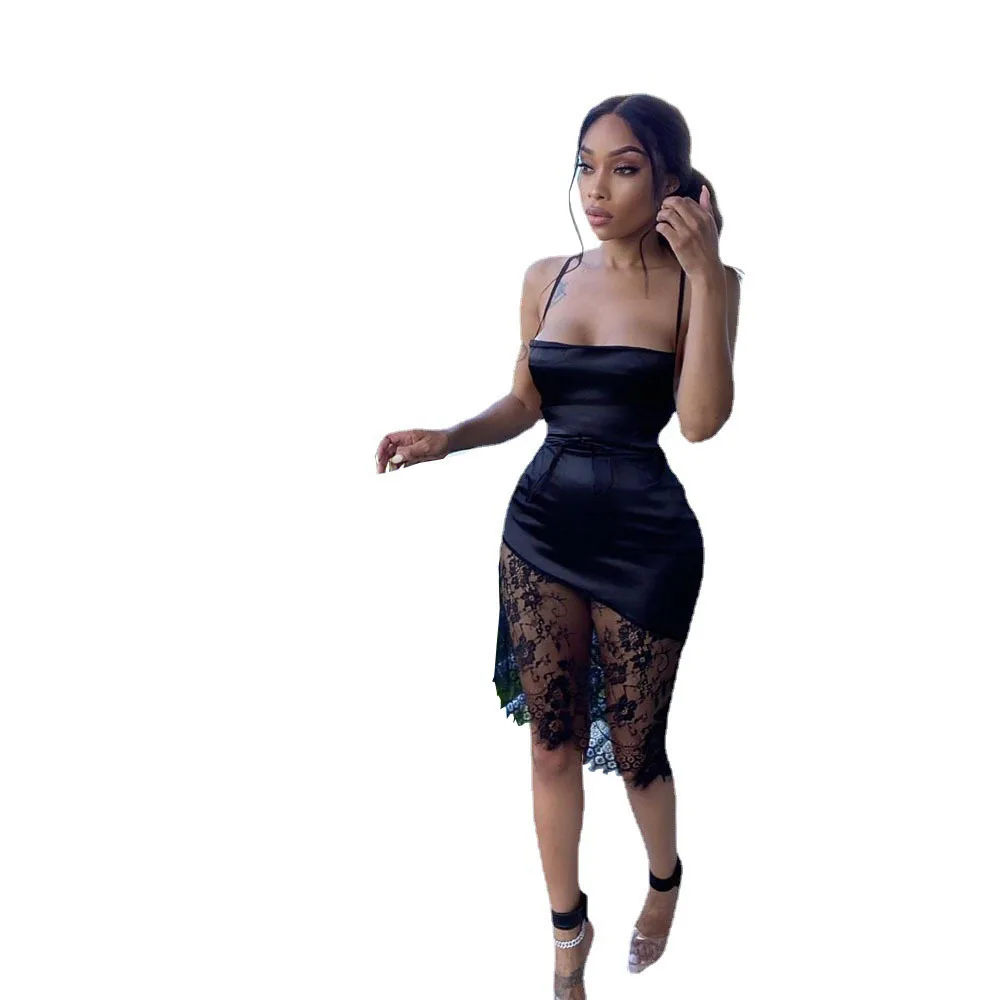 N Women Lace Patchwork Dress 2021 Solid Sleeveless Spaghetti Strap Halter Neck Lace Up Backless Sexy Lady Nightclub Dresses
N Women Lace Patchwork Dress 2021 Solid Sleeveless Spaghetti Strap Halter Neck Lace Up Backless Sexy Lady Nightclub Dresses
