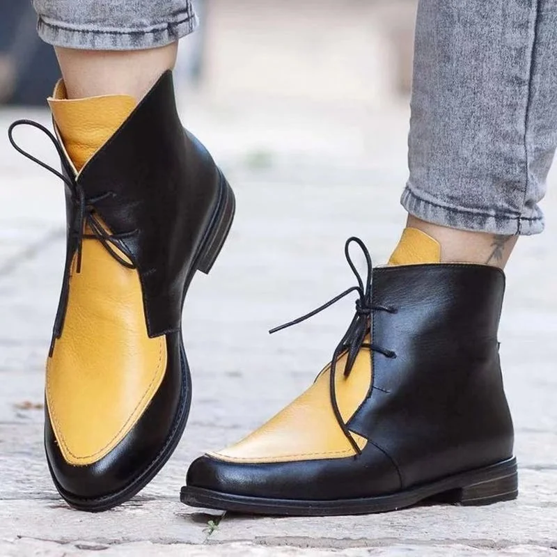 England Style 2021 Boots for Women New Autumn Winter PU Leather Short Ankle Colorblock Lace-up Low Heel Motorcycle Ladies Shoes
England Style 2021 Boots for Women New Autumn Winter PU Leather Short Ankle Colorblock Lace-up Low Heel Motorcycle Ladies Shoes