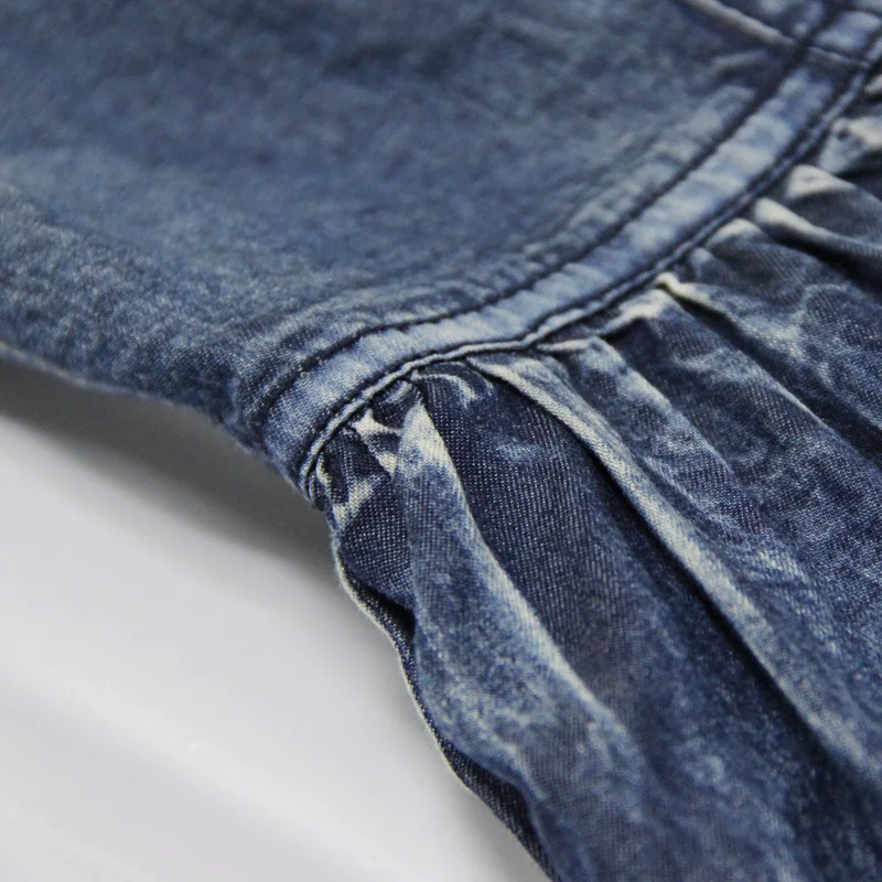 SeeBeautiful New Fashion Spring 2021 Ethnic O-neck Single Breasted Splicing Ruffles Irregular Loose Denim Dress Women U195