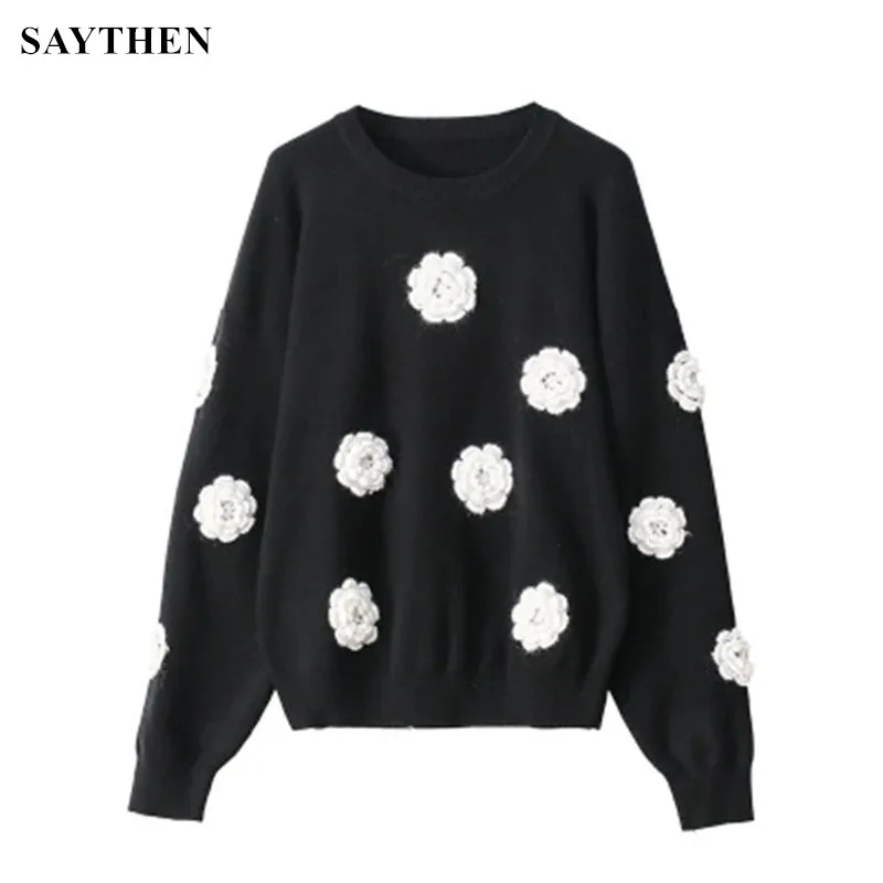 SAYTHEN Autumn And Winter Three-Dimensional Hand Hook Flower Sweater 2021 Long-Sleeved Wild Round Neck Pullover Blouse Women
SAYTHEN Autumn And Winter Three-Dimensional Hand Hook Flower Sweater 2021 Long-Sleeved Wild Round Neck Pullover Blouse Women