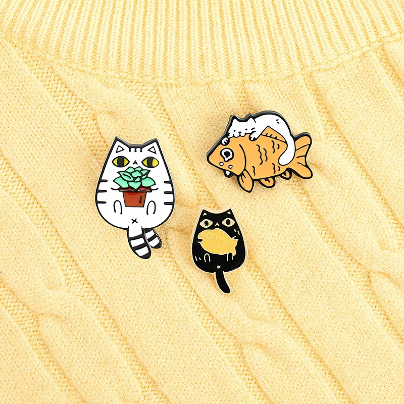 Cat Eats Fish Enamel Pin Custom Cute Kitten Animal Brooches for Women Men Backpack Lapel Pins Food Badge Jewelry Gift Wholesale 
Cat Eats Fish Enamel Pin Custom Cute Kitten Animal Brooches for Women Men Backpack Lapel Pins Food Badge Jewelry Gift Wholesale