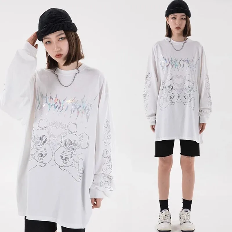 Hip Hop Cartoon Rabbit Printed Long Sleeve T-shirts Mens Harajuku Streetwear Oversized Cotton Casual Loose Pullover Three Colors
Hip Hop Cartoon Rabbit Printed Long Sleeve T-shirts Mens Harajuku Streetwear Oversized Cotton Casual Loose Pullover Three Colors