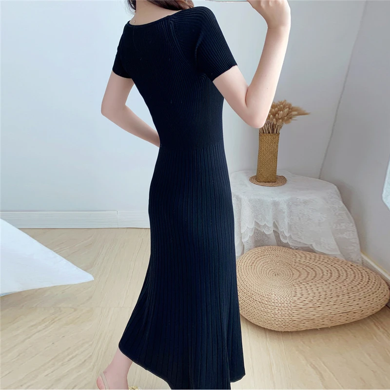 Korean Fashion High Waist Slim V-Neck Knitted Long Dress Summer Women's Clothing Short Sleeve Stretch Party A-Line Dress
Korean Fashion High Waist Slim V-Neck Knitted Long Dress Summer Women's Clothing Short Sleeve Stretch Party A-Line Dress