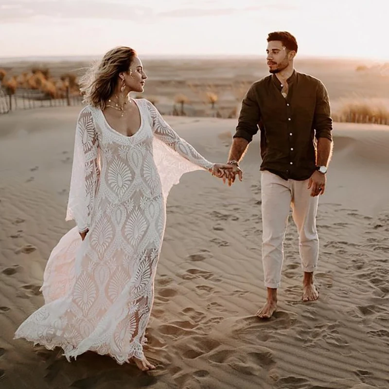Scoop Lace Long Sleeves Pre Wedding Dress Backless Cut Out Loose Bohemian 2021 Beach Destination Plus Size Bridal Gown Nude
Scoop Lace Long Sleeves Pre Wedding Dress Backless Cut Out Loose Bohemian 2021 Beach Destination Plus Size Bridal Gown Nude