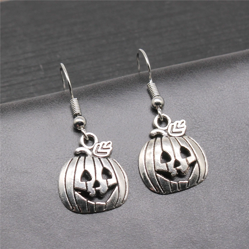 

Vintage Antique Silver Color 18x15mm Pumpkin Halloween Charms Drop Earrings Fit Women Party Gift Jewelry Handcrafts