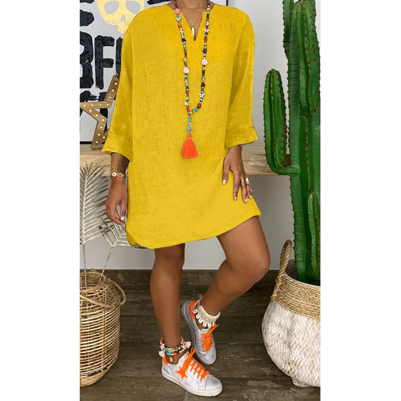 New New Loose Long Sleeve Cotton Linen Dresses Women Solid V-Neck Knee-Length Dresses for Women Plus Size Dress Donsignet
New New Loose Long Sleeve Cotton Linen Dresses Women Solid V-Neck Knee-Length Dresses for Women Plus Size Dress Donsignet